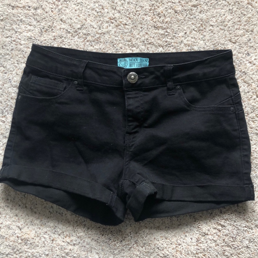 Black denim shorts